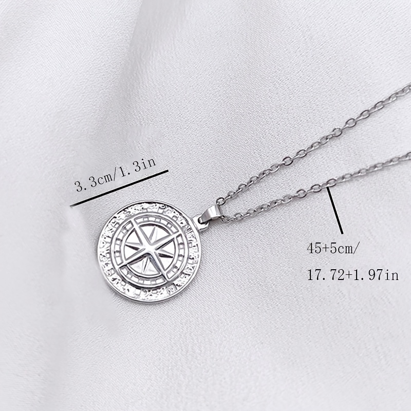 Vintage Nautical Compass Pendant Necklace, Hypoallergenic Steel